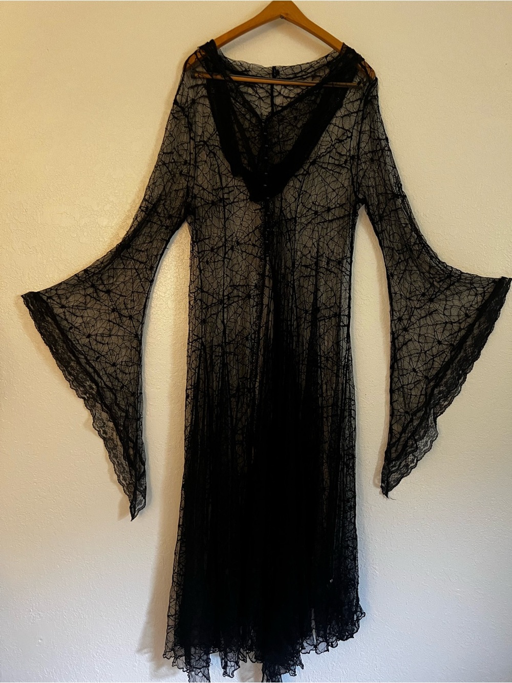 Soft Whimsigoth / Witchy Goddess Hooded Lace Duster Gown Flare Sleeve Cloak (3X) - Picture 2 of 13